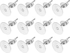 200Pcs Stud Earring Posts, 8mm Stainless Steel Flat Pad Ear Pin with Butterfly Earring Backs for Jewelry DIY Making Findings, Silver