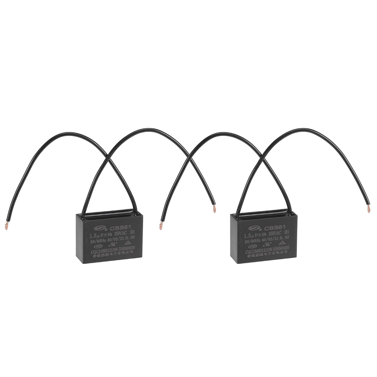 Ceiling Fan Capacitor CBB61 1.5uF 350V AC 2 Wires Metallized Polypropylene Film Capacitor 37x26x15mm for Electric Fan Pump Motor Generator 2Pcs