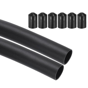 2Pcs 3.28 ft 4:1 Ratio Heat Shrink Tubing, 0.94" ID Wire Heat Shrink Tube with End Cap, Waterproof Tubing Adhesive Shrinkable Wire Wrap Tube for Cable Sealing, Black