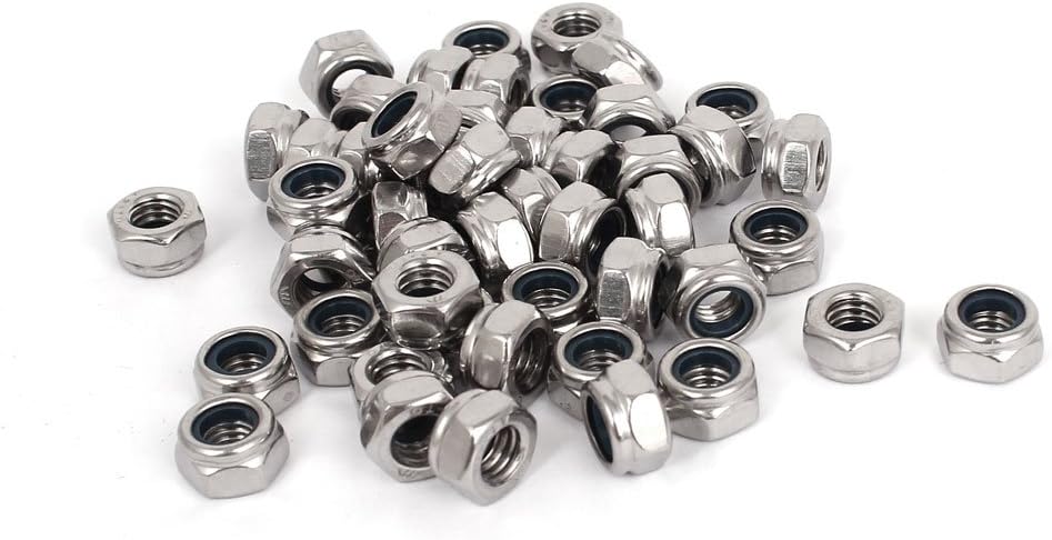 M3 x 0.5mm 304 Oțel Inox Nylon Insert Hex Lock Nuts 50pcs