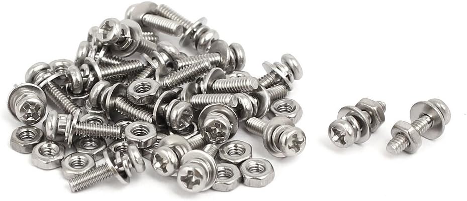 M2x8mm 304 Stainless Steel Phillips Pan Head Bolt Screw Nut w Washer 25 Sets