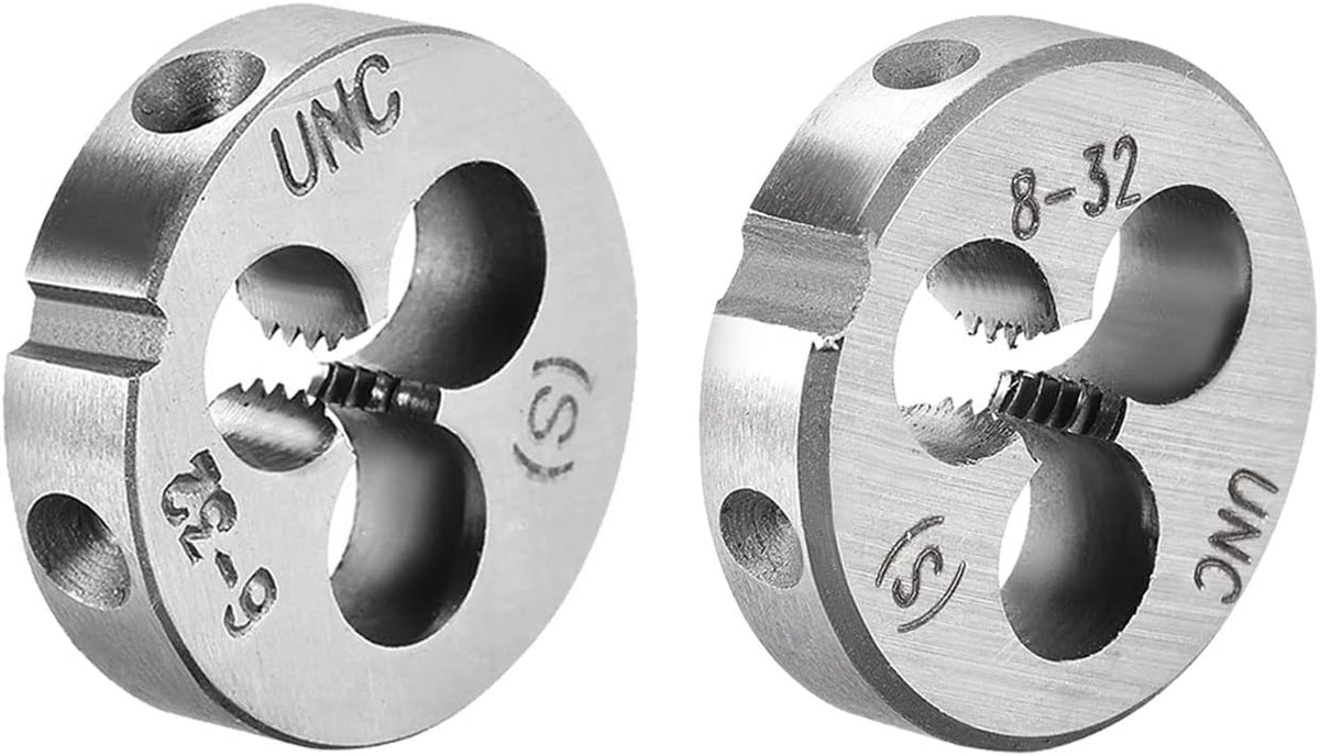6-32 & 8-32 UNC Round Die Set, Machine Thread Right Hand Threading Die, Alloy Tool Steel