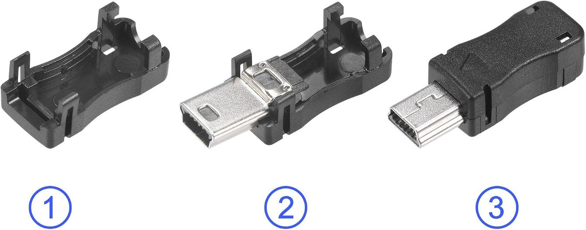 Mini USB 5 Pin DIY-konverter, typ Mini B, manlig plug med plasthölje, 15 st