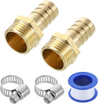 2Pcs Brass Hose Barb Fittings, 9/16" Barb x G1/2" Male Thread Hose Connector with Hose Clamps for Water Fuel Gas Oil Transportation and Pipeline Maintenance