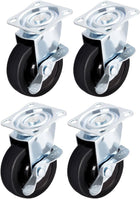 Swivel Caster Wheels with Brake 3" Rubber with 360 Degree Top Plate 110LBS Capacity for Furniture Carts Workbench, Black, Pack of 4