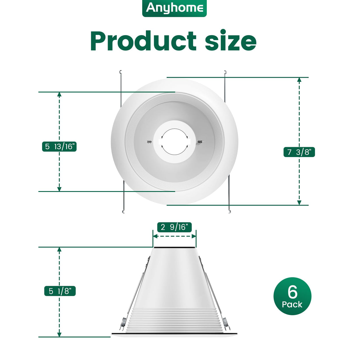 LinkMejor 6 Pack Baffle Trim Indsatslys, E26 Serien 6 Tommer