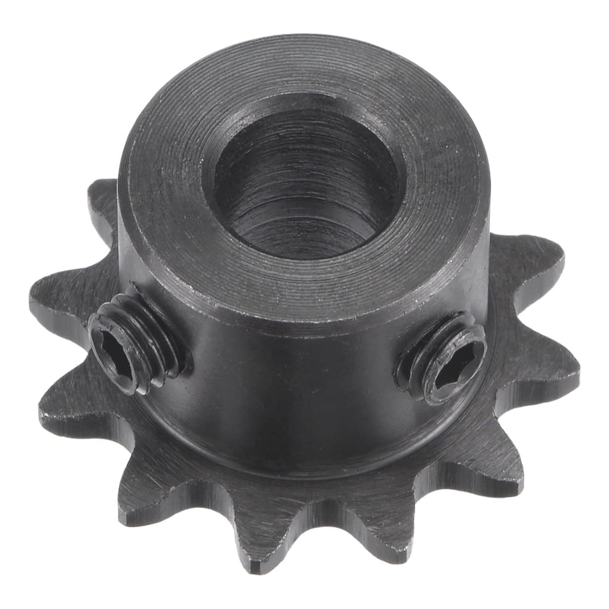 12 Tooth Roller Sprocket B Type, #25 Chain, Single Strand 1/4" Pitch, 8mm Bore Black Oxide C45 Carbon Steel with Set Screws for ISO 04C