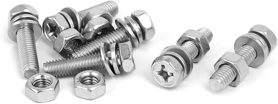 M6 x 25mm 304 Stainless Steel Phillips Hex Head Bolts Nuts w Washers 6 Sets