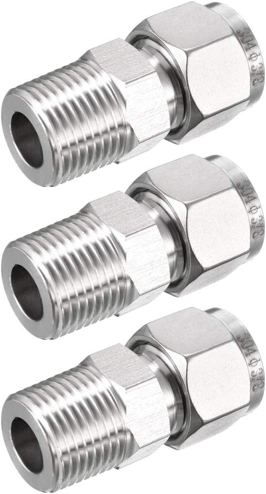 Compression Tube Fitting, 3/8 NPT Male x Ф3/8" Tube OD with Double Ferrules 3pcs