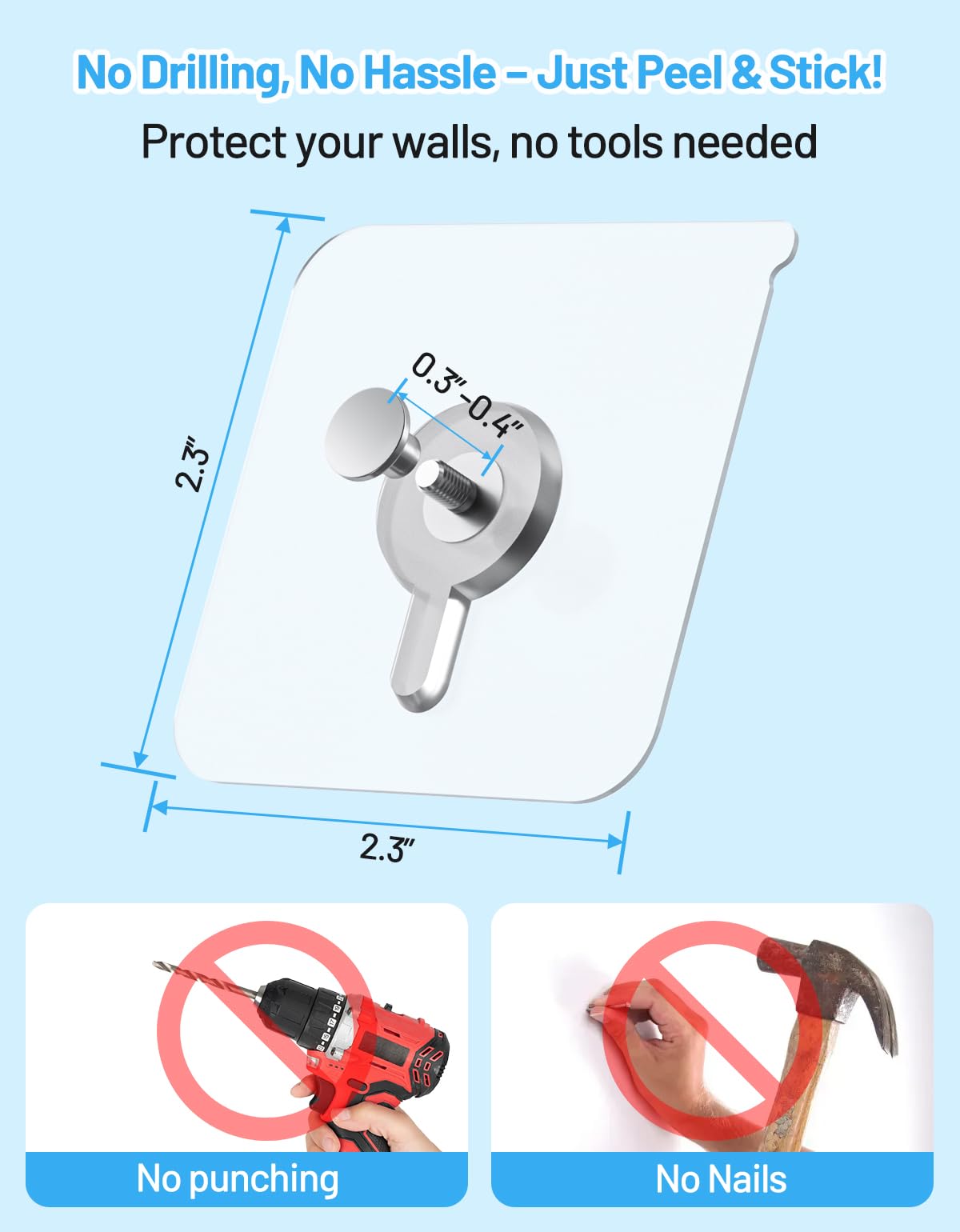 LinkMejor 12 Pcs Picture Hangers without Nails, 20 Ibs Load Heavy Duty Self Picture Hanging Hooks for Hanging, Waterproof Adhesive Picture Hooks for Bathroom Kitchen, Transparent Sticky Hooks for