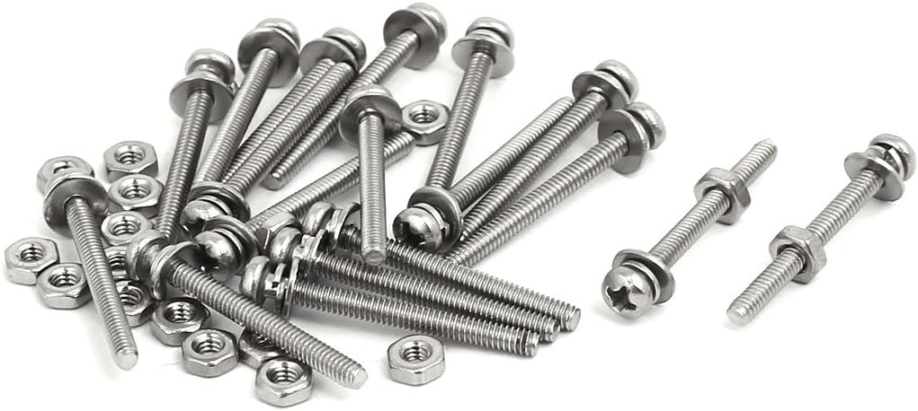 M2x20mm 304 Stainless Steel Phillips Pan Head Bolt Screw Nut w Washer 18 Sets
