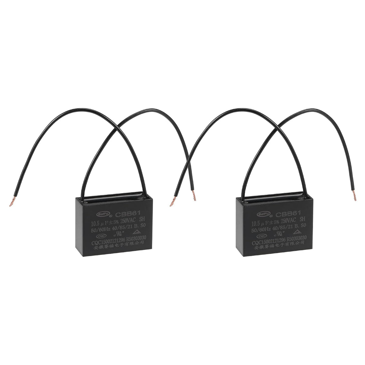 Ceiling Fan Capacitor CBB61 10.5uF 250V AC 2 Wires Metallized Polypropylene Film Capacitor 47x34x18mm for Electric Fan Pump Motor Generator 2Pcs