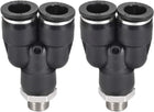 Push To Connect Air Fittings Y Type Tube Connect 12mm OD x 1/4PT Male Thread Tube Fittings Push Lock Black 2Pcs