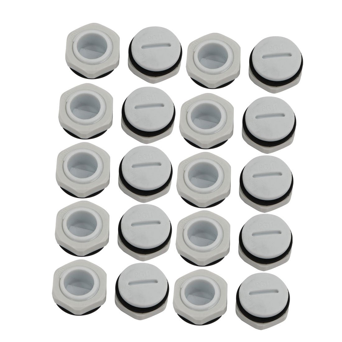 20pcs GLW-PG11 Nylon Threaded Cable Gland Cap Round Screw-in Cover Gray w Washer