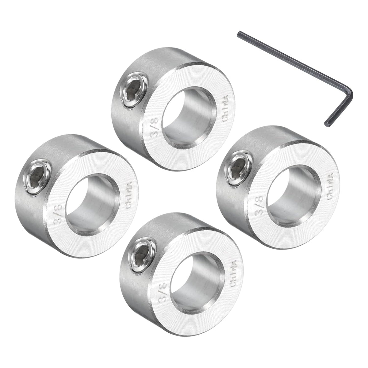 4 Pcs Set Screw Shaft Collar 3/8""Bore, 304 Stainless Steel Shaft Collars, 3/4""OD, 3/8""Thickness, Axle Collar Clamp with a Hex Wrench, Silver Tone
