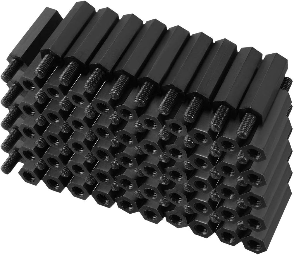 100pcs M3 18+6mm Male Thread Nylon Hex Standoff Spacer Screws PCB Pillar Black