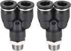 Push To Connect Air Fittings Y Type Tube Connect 10mm OD x 1/4PT Male Thread Tube Fittings Push Lock Black 2Pcs