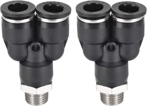 Push To Connect Air Fittings Y Type Tube Connect 10mm OD x 1/4PT Male Thread Tube Fittings Push Lock Black 2Pcs