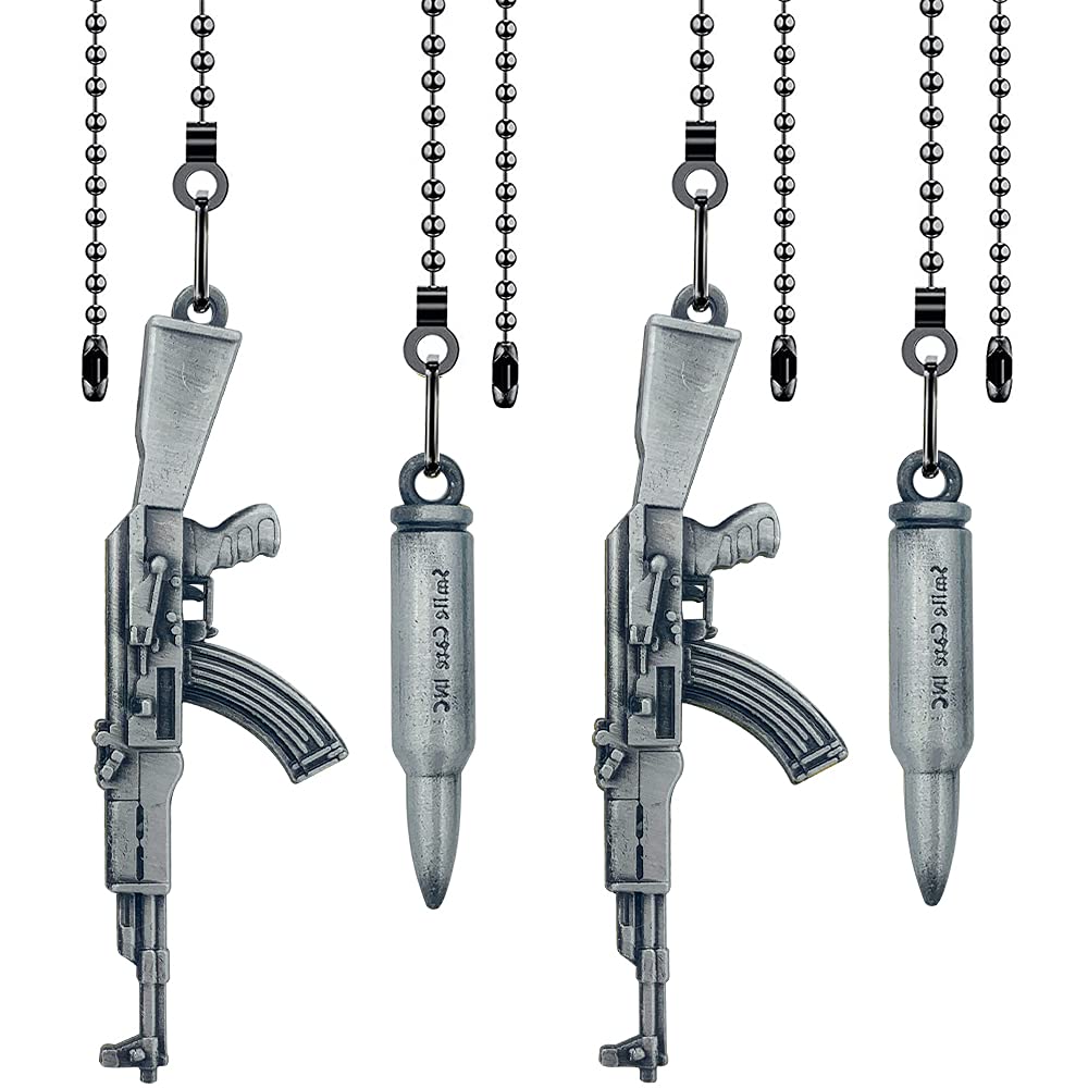 LinkMejor 4Pcs Silver Gun & Bullet Shaped Ceiling Fan Pull Chain Extension