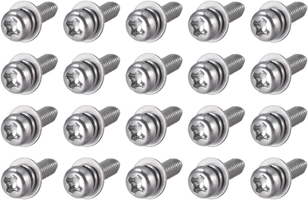 M3 x 12mm 304 Stainless Steel Phillips Pan Head Machine Screws Bolts Combine with Spring Washer and Plain Washers 20pcs