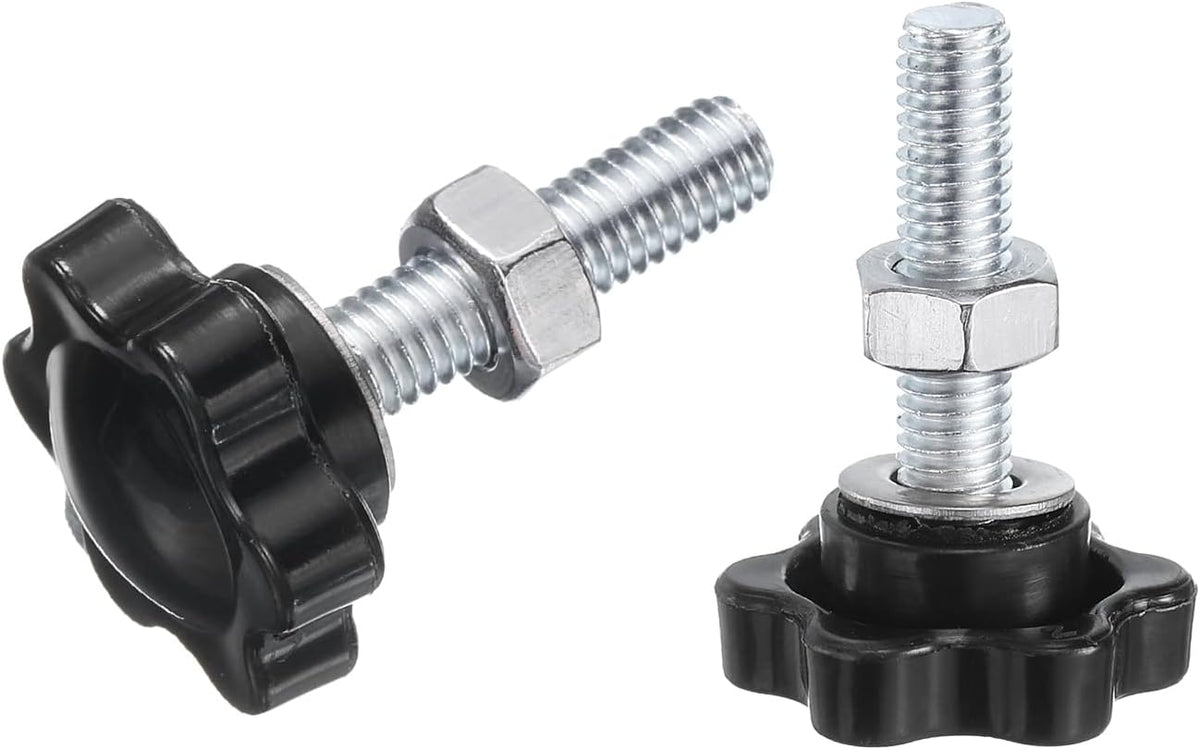 20 Stück Sternhalterungsschrauben mit Muttern, M5 x 30mm, metrisch gehärtetes Zinkverchromtes Kohlenstoffstahl, Männliche Schraube, 25mm, 6-Sterne-Plastikkopf, geschraubte Handschrauben, schwarz