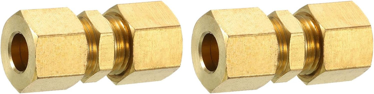 2Pcs Brass Compression Tube Fitting, 9.52mm Tube OD Connector, NPT Thread Compression Union Connectors & Compression Sleeves Ferrules, Brass Straight Coupling Adapter