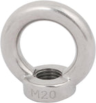 Lifting Eye Nut M20 Female Thread 304 Stainless Steel Round Shape for Rope Fitting Pack of 1