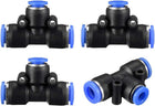 Plastic Tee Push To Connect Tube Fittings 5/16" to 5/32" OD Push Lock Blue(8-6mm) 4pcs