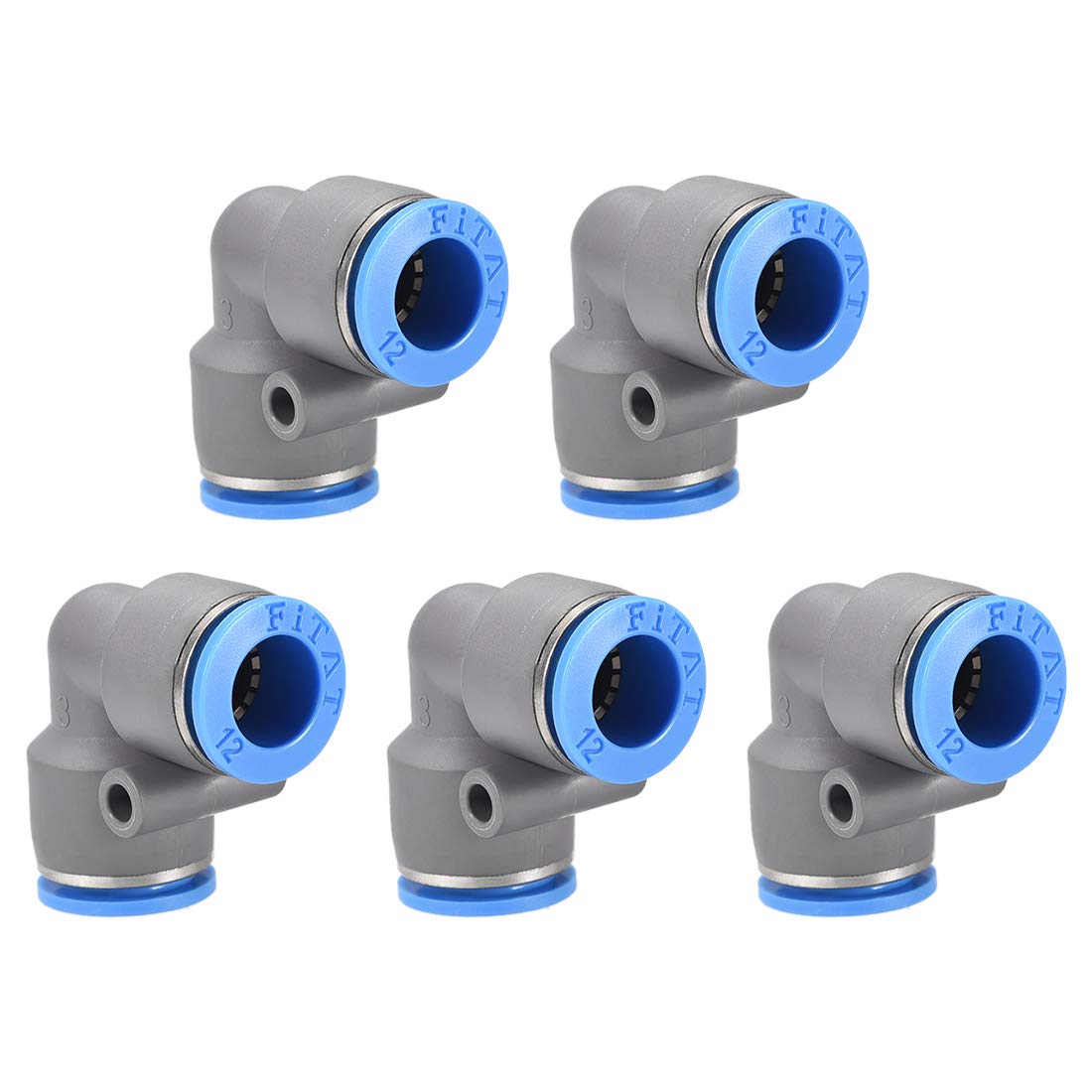 Elbow Push to Connect Air Fittings 12mm Tube OD Pneumatic Quick Release Connectors Grey 5Pcs