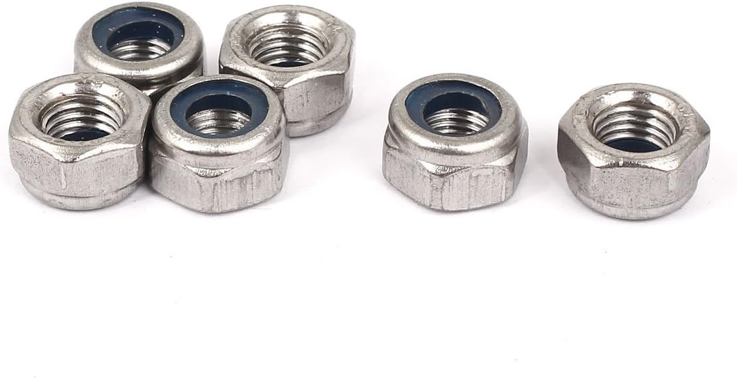 M8 304 Stainless Steel Self-Locking Hex Lock Stop Nut Silver Tone 6pcs