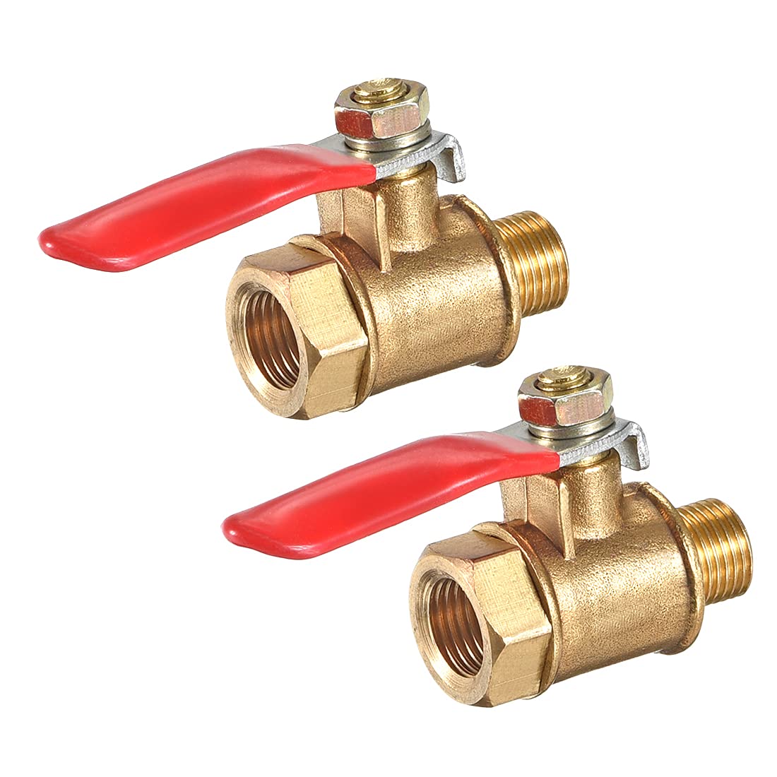 Ball Valve Shut-off Valve, G1/8 Male to G1/8 Female Thread, Pipe Tubing Fittings, 180 Degree Operation Handle, Brass Valve, Pack of 2