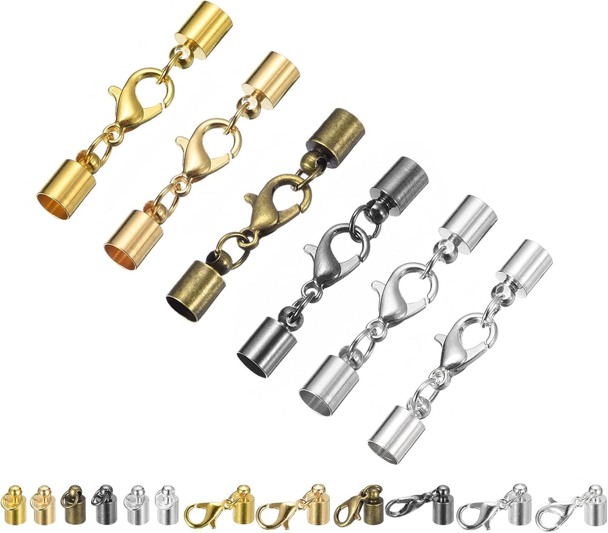 30Sets 5mm Leather Cord End Caps with Lobster Claw Clasps, Barrel Terminators for DIY Making Leather Bracelets, 6 Colors in 1Set