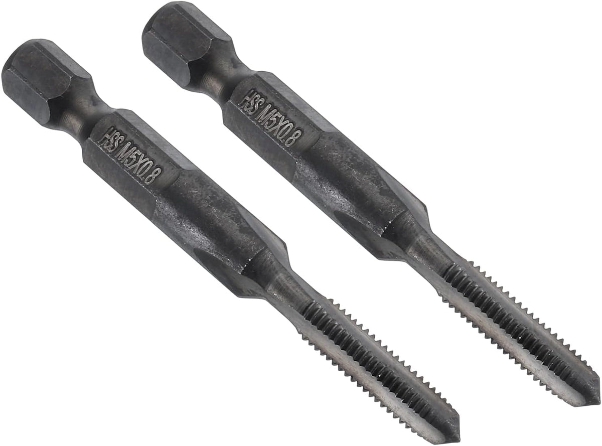 2pcs Straight Flute Thread Tap, M5 x 0.8 Metric Thread 1/4" Hex Shank Screw Threading Tapping Tool Thread Milling Machine Taps, High-Speed Steel 6542 (HSS 6542)