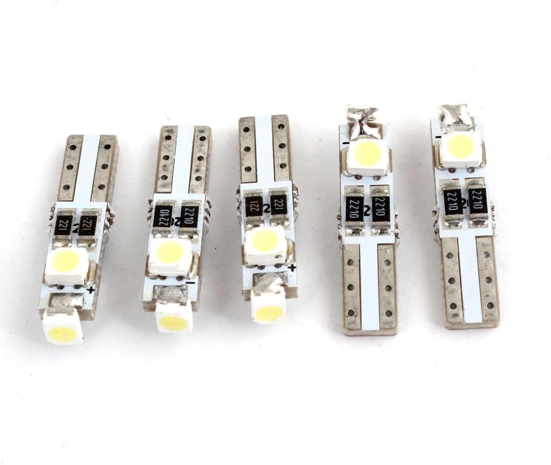 5 Pcs T5 1210 3-Surface Mount Device LED Indication LED Lights White Signal Lamp 12V