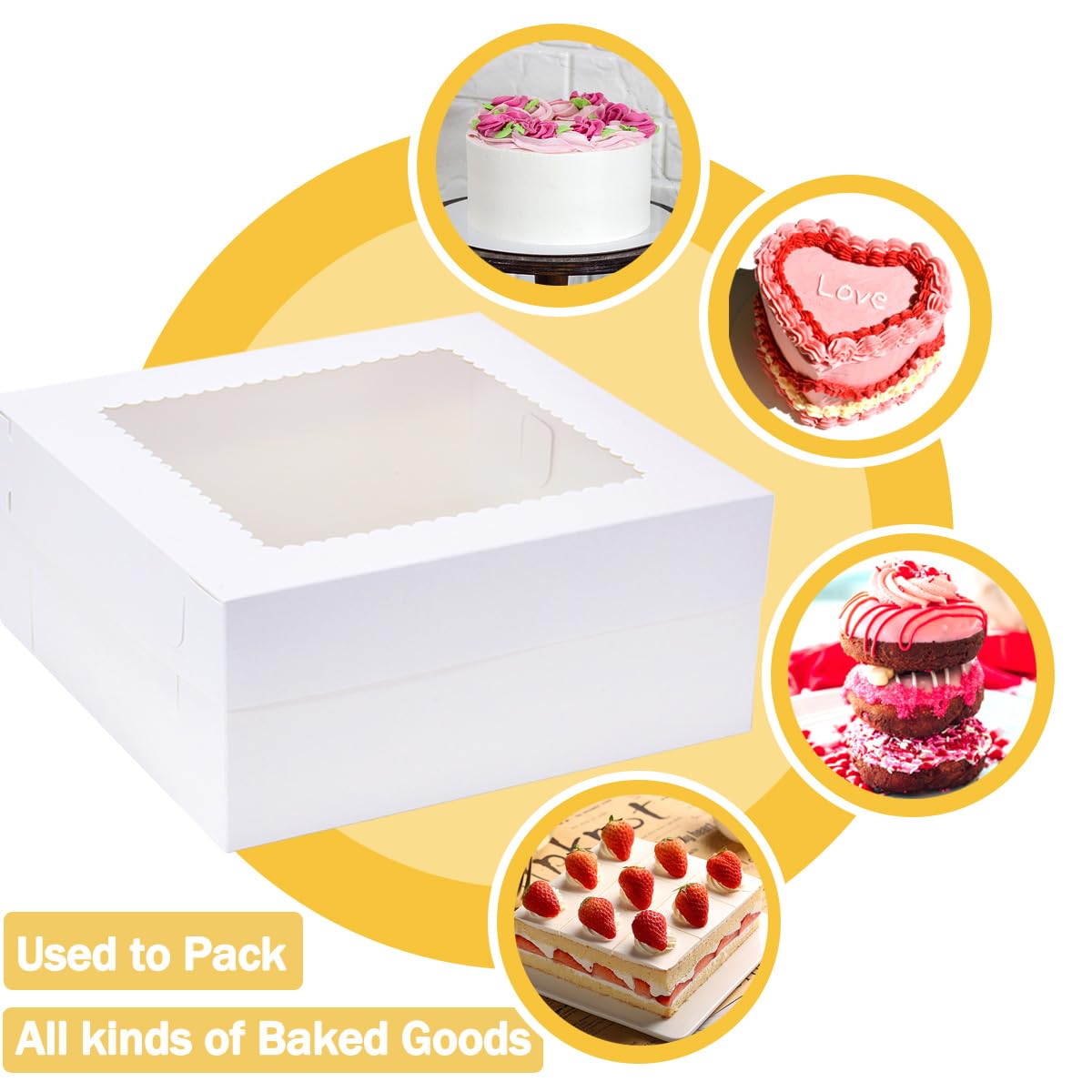 LinkMejor Cake Boxes cu ferestru 14x14x6 inch, 10 pachete, cutii pentru torturi, recipiente de torturi de utilizare singură