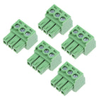 5Pcs AC300V 8A 3.81mm Pitch 3P Flat Angle Needle Seat Insert-in PCB Terminal Block Connector Green