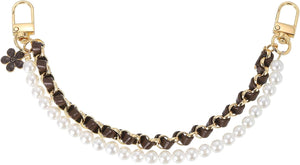 10.2'' Pearl Purse Double Chain, Metal Purse Extender Chain, PU Leather Handle Replace Chain, Purse Handles Chain Wrist for Handbag, Mobile Case(Coffee, Gold Chain)