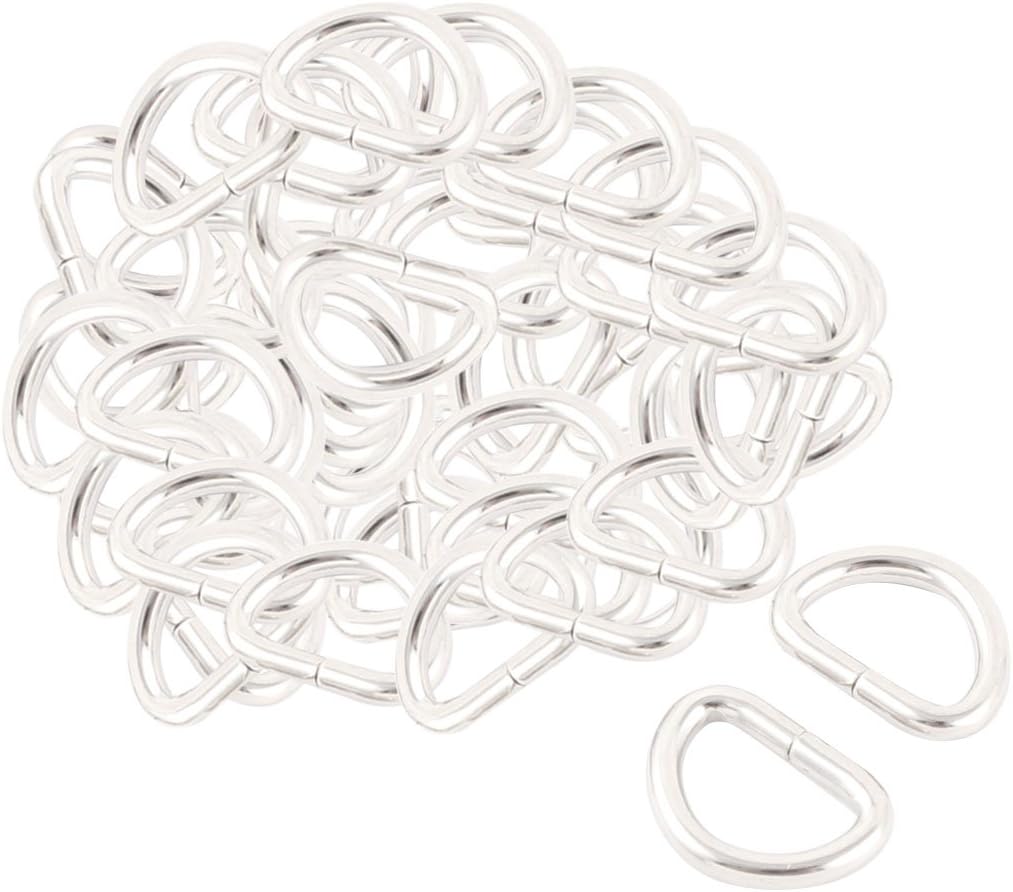 LinkMejor Metal Handbag D Shaped Strap Belt Loop Ring Buckle Fastener 50 Pcs Silver Tone