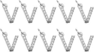 Rhinestone Letter Charm, 10pcs Crystal Zirconia Copper Alphabet V Pendants Slider Letter Charm for Wristbands Bracelets Necklace Jewelry Earring DIY Craft, Silver
