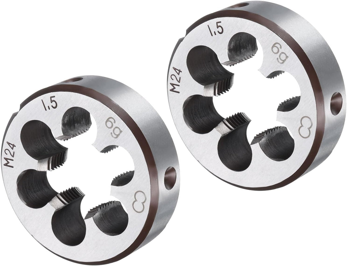 2pcs Round Threading Die M24 x 1.5 Metric Thread Right Hand Screw Cutting Fixed Dies, Alloy Tool Steel Tapping Repair Tool