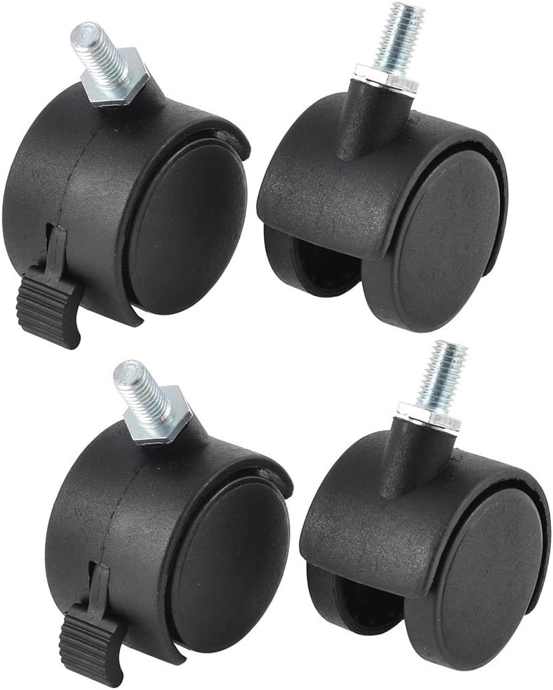 Trolley Plastic Twin Wheels Grip Ring Stem Brake Swivel Caster 4PCS