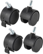 Trolley Plastic Twin Wheels Grip Ring Stem Brake Swivel Caster 4PCS
