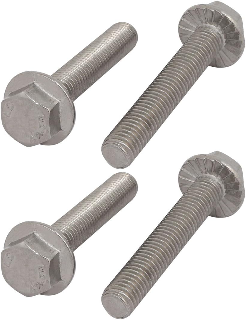 4Pcs M10 x 60mm Thread 304 Stainless Steel Hex Serrated Head Flange Screw Bolt