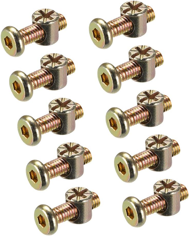 M6 x 15mm Furniture Bolts Nut Set Hex Socket Screw with Barrel Nuts Phillips-Slotted Zinc Plated 10 Sets