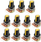 11Pcs 10K Ohm Variable Resistors Single Turn Rotary Carbon Film Taper Potentiometer with Knobs