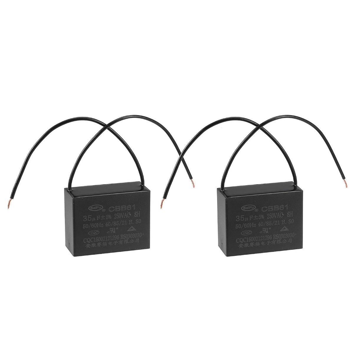 Ceiling Fan Capacitor CBB61 35uF 250V AC 2 Wires Metallized Polypropylene Film Capacitor 58x45x26mm for Electric Fan Pump Motor Generator 2Pcs