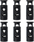LinkMejor 6pcs Spring Cord Locks Plastic End Stopper Double Hole Toggle Fastener Rope End for Drawstrings, Shoelaces, Tie-Downs, Black