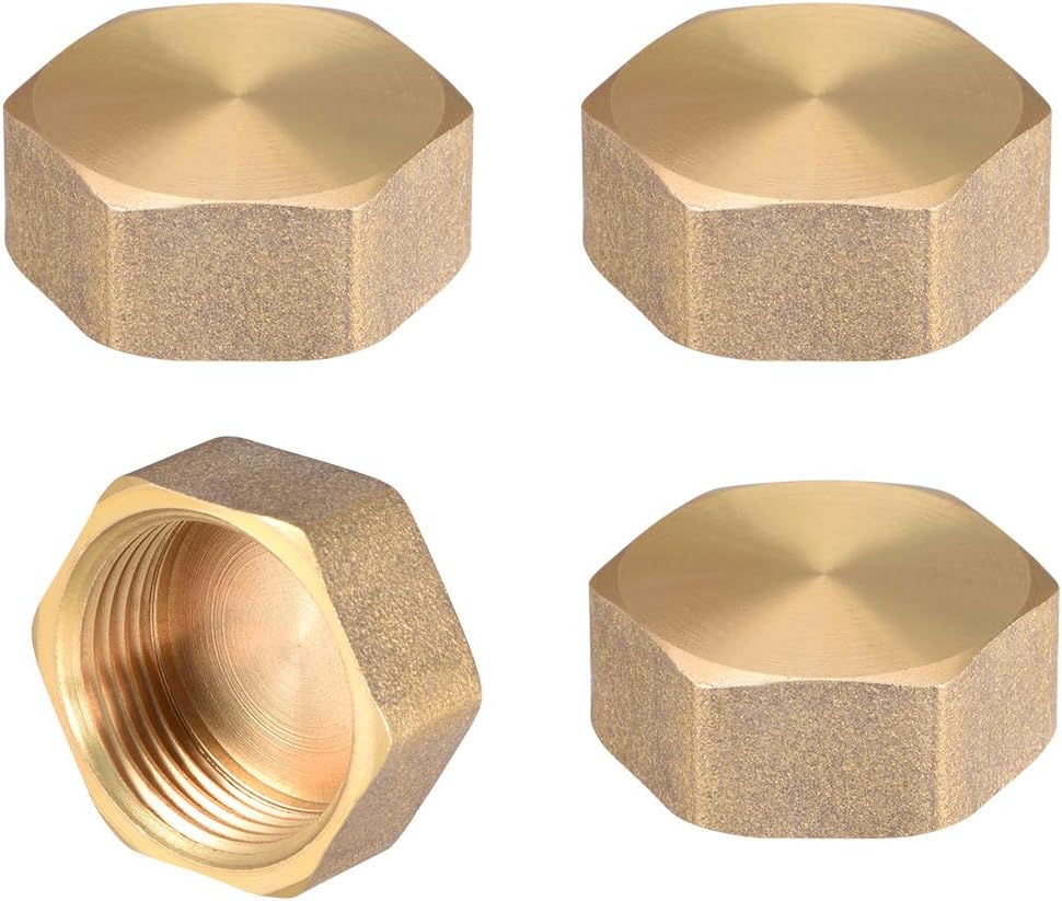G3/4 Pipe Fitting Cap, Brass Hex Female Thread Hose Connector, for Garden and Outdoor Water Pipes Nozzle Joints, 4Pcs