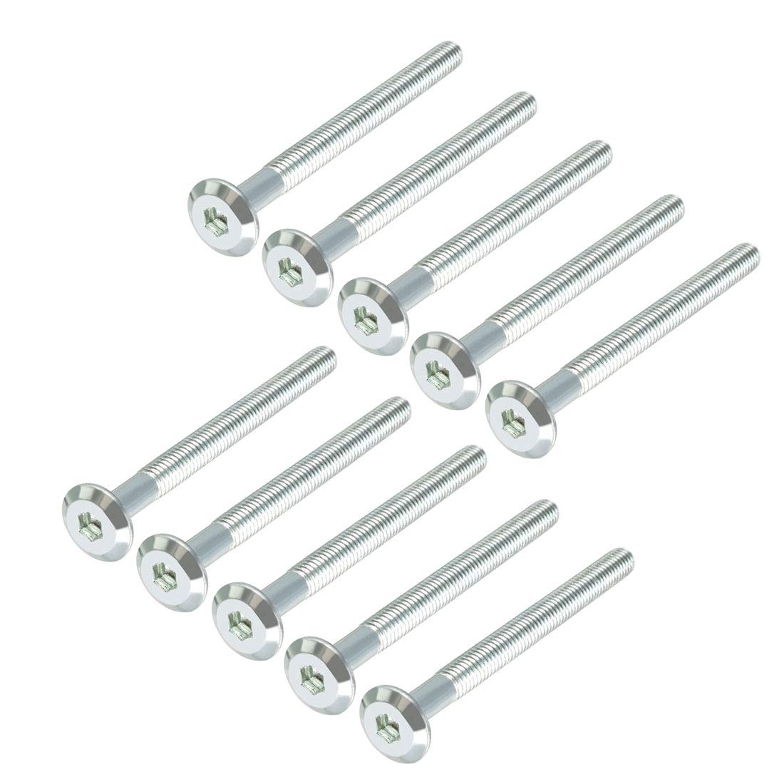 M6x70mm Furniture Bolts Hex Socket Screws 50mm Thread Length Zinc Plated 10pcs
