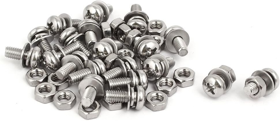 M4x10mm 304 Stainless Steel Phillips Pan Head Bolt Screw Nut w Washer 20 Sets
